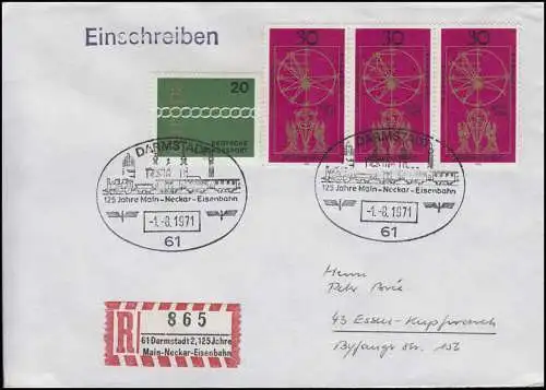 Sonder-R-Zettel 125 Jahre Main-Neckar-Eisenbahn, MiF R-Bf SSt Darmstadt 1.8.1971