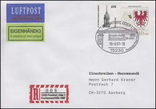 Sonder-R-Zettel Hochwasserhilfe MiF 1941 FDC Eigenh. ESSt Frankfurt/Oder 19.8.97