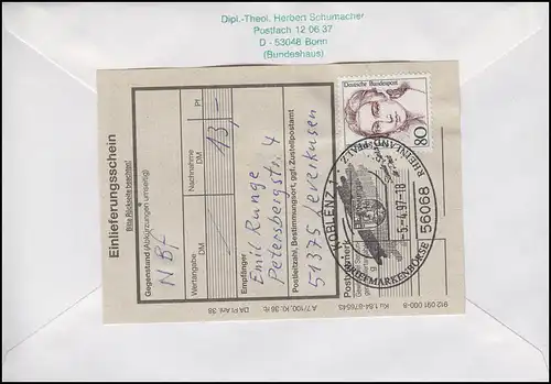 1664 Rheinland-Pfalz, MeF NN-Brief SSt Koblenz Wappen Rheinland-Pfalz 5.4.1997