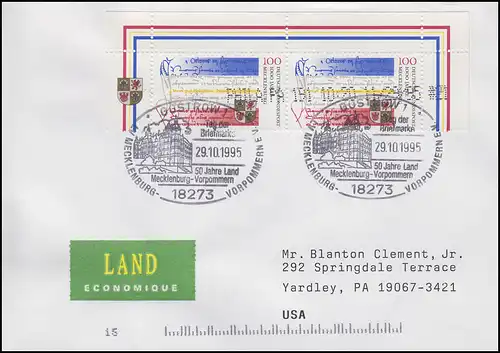 1782 Mecklenburg, MeF Bf SSt Güstrow Mecklenburg-Vorpommern 29.10.95 in die USA