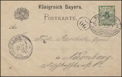 Postkarte P 48/02 Ziffer 5 Pf, Orts-PK SSt Nürnberg - Landesausstellung 10.10.96