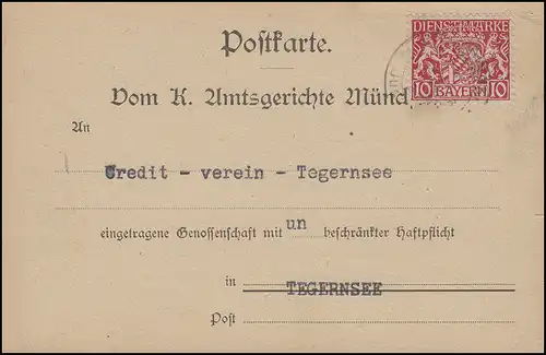 26 Service 10 Pf. EF Carte postale du tribunal de Munich 21.8.19 après Tegernsee