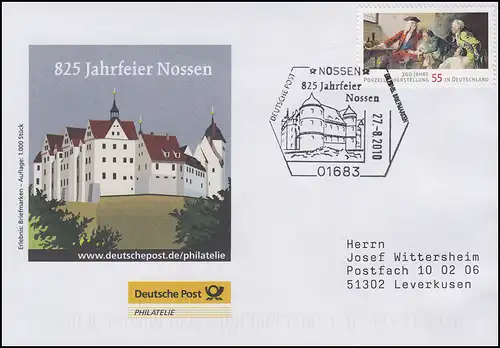 825 Jahrfeier Nossen & Porzellan, Auflage 1000! SSt Nossen Schloss 27.8.2010