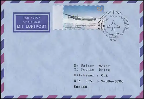 2450 Lufthansa, EF FDC ESSt Berlin Wiederaufnahme Flugverkehr 3.3.2005 n. Kanada