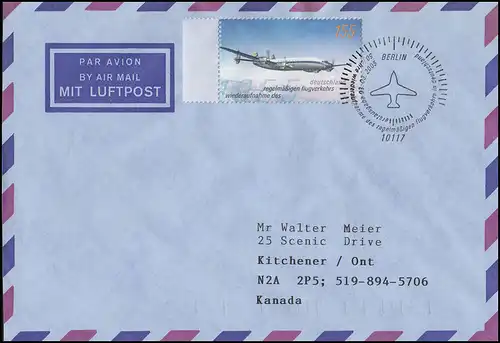 2450 Lufthansa, EF FDC ESSt Berlin reprise du trafic aérien 3.3.2005 n. Canada