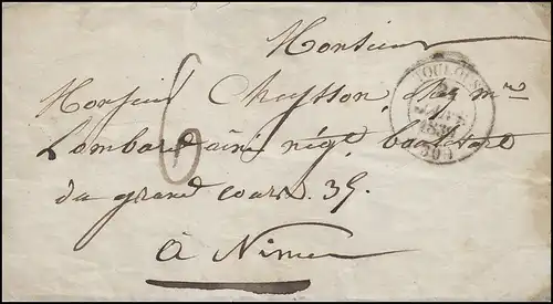 France Lettre préphilatele TOULOUSE 24.1.1839 selon Nimes/Nisme 22.1.183