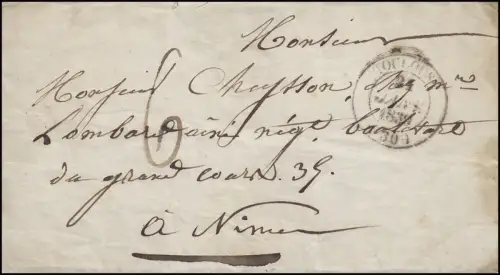 France Lettre préphilatele TOULOUSE 24.1.1839 selon Nimes/Nisme 22.1.183