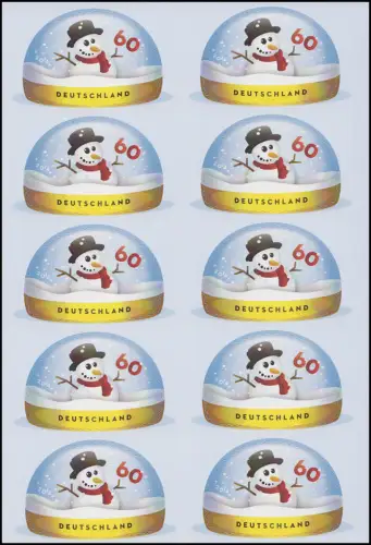 FB 41 Winter - Schneemann - Schneekugel, Folienblatt mit 10x 3113, **
