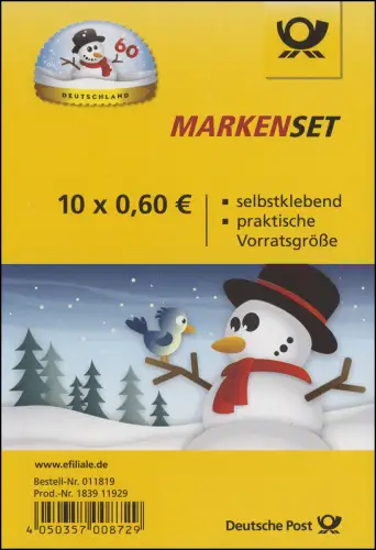 FB 41 Winter & Schneemann, feuille de 10x 3113, EV-O Bonn