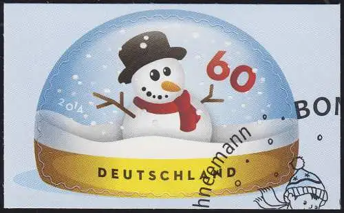 3113 Winter - Schneekugel - Schneemann, selbstklebend auf neutraler Folie, O