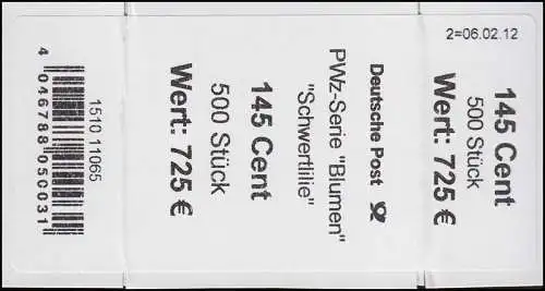 2507 Schwertlilie 145 Banderole / Aufkleber 500er, Angabe Stück