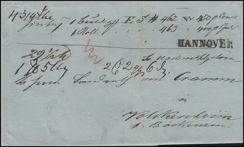 Hannover Vorphilatelie Coque de lettre Einzeiger HANNOVER vers Volkersheim/Bockenem