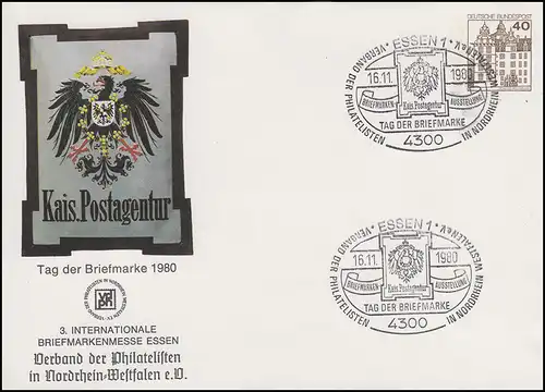 PU 111/43 BuS 40 Foire Essen & LV NRW & Jour du timbre, SSt Essen 16.11.1980