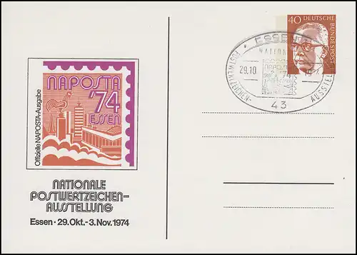 PP 48/5 NAPOSTA Essen 1974, ESSt Essen Exposition de la valeur postale 29.10.1974