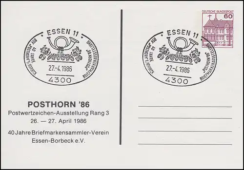 PP 106 Exposition POSTHORN 1986 Brasserie Borbeck, SSt Essen Posthorn 27.4.1985