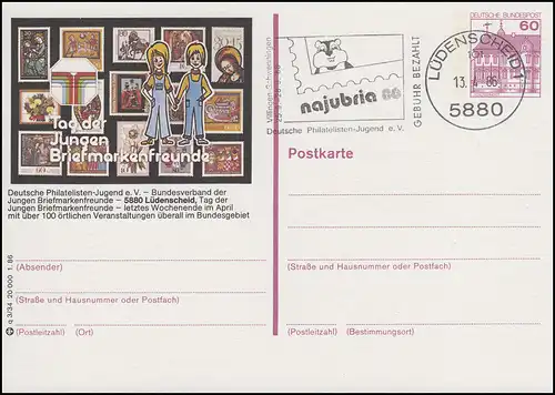 P138-q3/034 Lüdenscheid, Briefmarkenfreunde, Lüdenscheid najubria 13.4.86 