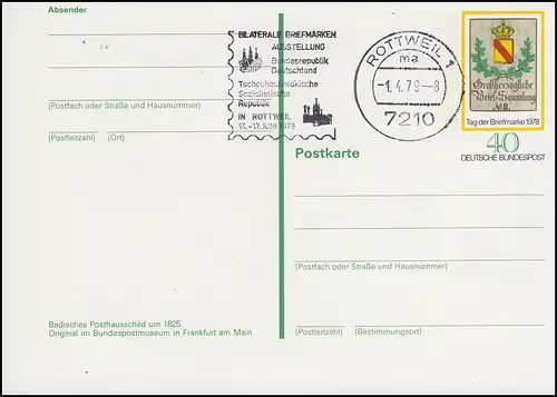PSo 5 Tag der Briefmarke 1978, Werbestempel Rottweil Ausstellung mit CSSR 1.4.79