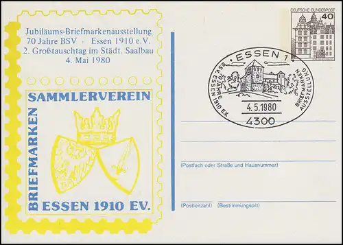 Carte postale Exposition 70 ans BSV Essen Salenbau, SSt Essen 4.5.1980