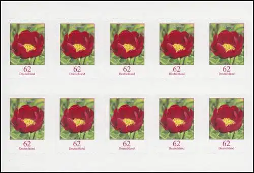 FB 42 Blume Pfingstrose 62 Cent, Folienblatt mit 10x 3121, postfrisch **