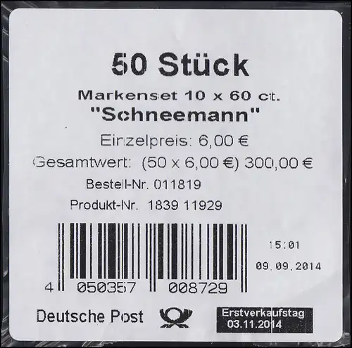 FB 41 Winter & Schneemann & Snowball, Banderole pour 50 pièces