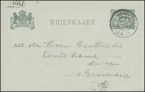 Niederlande Postkarte Ziffer 5 Cent grün S'GRAVENHAGE 22.4.04 mit Stempel F.140