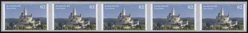 3127 Marksburg selbstklebend 5er-Streifen mit GERADER Nummer, postfrisch **