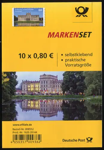 FB 43 Schloss Ludwigslust, Folienblatt mit 10x 3128, ** postfrisch