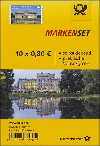 FB 43 Schloss Ludwigslust, Folienblatt mit 10x 3128, EV-O Bonn