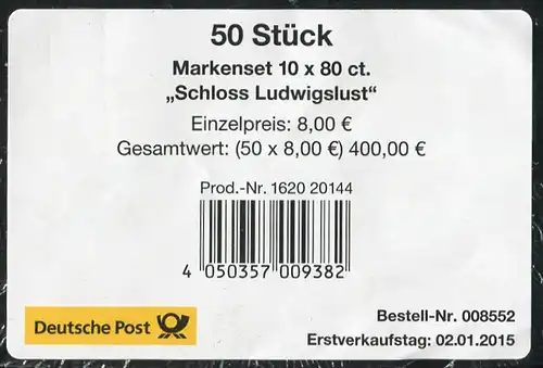 FB 43 Château Ludwigslust, Banderole pour 50 jeux de marques