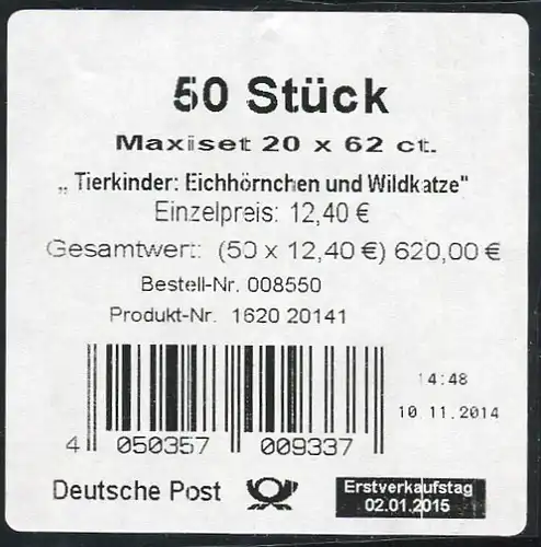 FB 44 Enfants d'animaux écureuils et chat sauvage, banderole pour 50 pièces