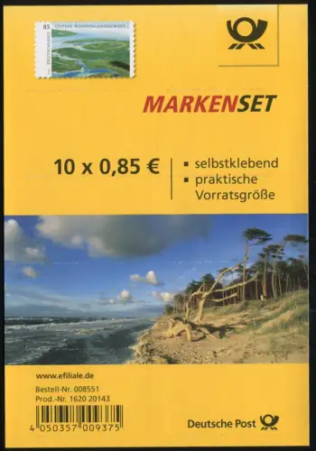 FB 45 Ostsee - Boddenlandschaft, Folienblatt mit 10x 3131, **