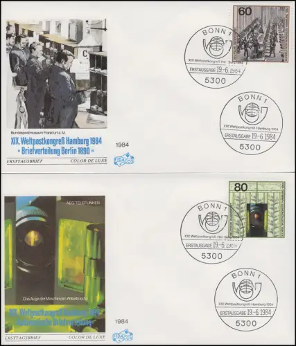 1215-1217 Weltpostkongress, Einzelmarken aus Block 19 auf 3 FDC ESSt Bonn
