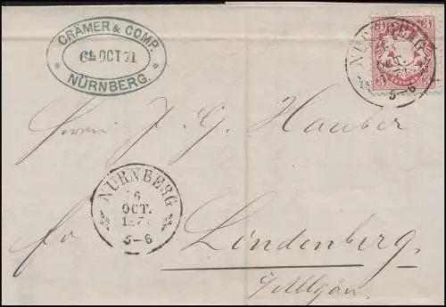 Bayern Wappen 3 Kr EF Fact Zinnoffflägerfabrik NÜRNBERG 6.10.1871 n. Lindenberg