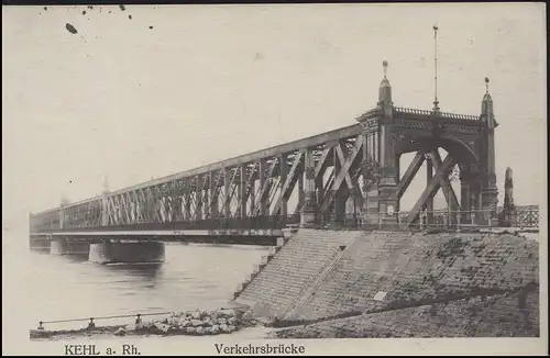 Ansichtskarte Kehl - Verkehrsbrücke, EF Germania ZENSUR Kehl / PK Straßurg 1915