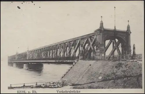 Carte de vue Kehl - Pont de trafic, EF Germania ZENSUR Kehr / PK Strassurg 1915