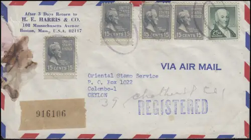 USA-R-Bf MiF Bosten / Tampon de biellipse n. Colomo/Ceylan 11.12.63 et retour