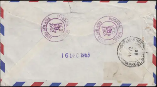 USA-R-Bf MiF Bosten / Zweiellipsenstempel n. Colomo/Ceylon 11.12.63 und zurück