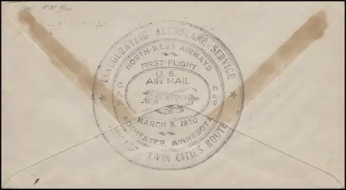 Premières vols Tampon CAM No.9 ROCHESTER / MINN. Twin Cities Route EF Bf 8.3.130