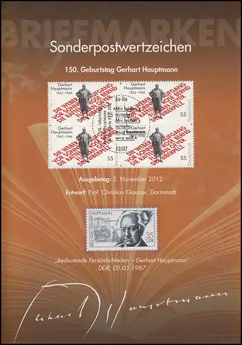 2963 Nobelpreisträger Literatur Schriftsteller Gerhart Hauptmann  - EB 7/2012