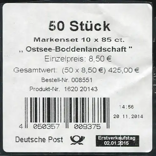 FB 45 Ostsee - Boddenlandschaft, Banderole für 50 Markensets