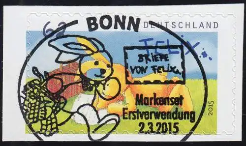 3142 Felix der Hase - Post von Felix 62 Cent, selbstklebend aus FB 46, EV-O Bonn