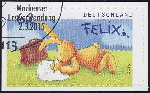 3142 Post von Hase Felix, 62 Cent, selbstklebend, auf neutraler Folie, O