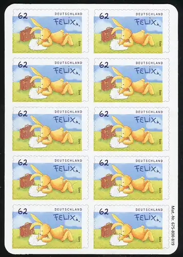 FB 46 Felix en voyage 62 cents, feuille feuille en plastique avec coins ronds