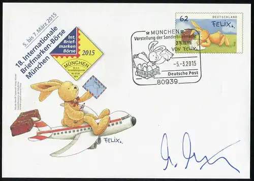 Sonderumschlag München Hase Felix, ESSt München, Autogramm Annette Langen