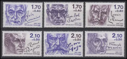 2484-2489 Persönlichkeiten - Schriftsteller & Dichter, 6 Werte, Satz komplett **