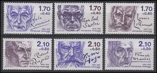 2484-2489 Personnalités - écrivain & poète, 6 valeurs, ensemble complet **