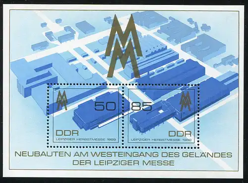 Block 99 Messe Leipzig avec 3268: ligne bleue verticale à pied **