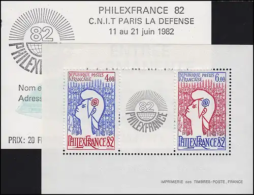 Bloc 6 Exposition des timbres PHILEXFRANCE Paris 1982 ** - avec billet