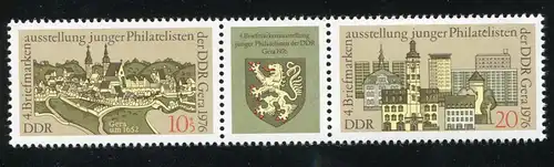 2153-2154 Gera 1976, Zusammendruck mit PLF 2153: Fleck im Haus, Feld 33 **