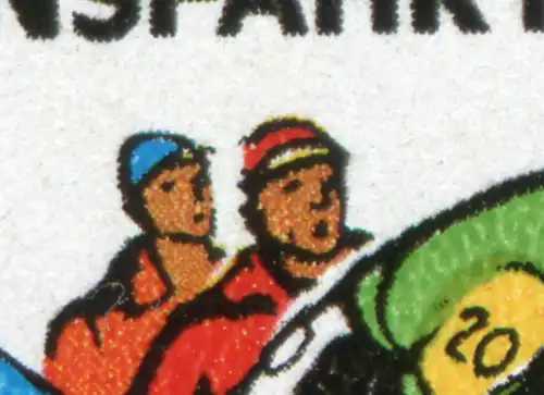 2216-2218 Radfernfahrt-Zusammendruck mit PLF 2216: Mütze defekt, Feld 4 ** 